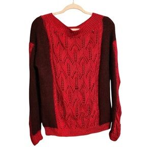 Stunning Red Crochet/Knit Handmade Sweater - Size Medium